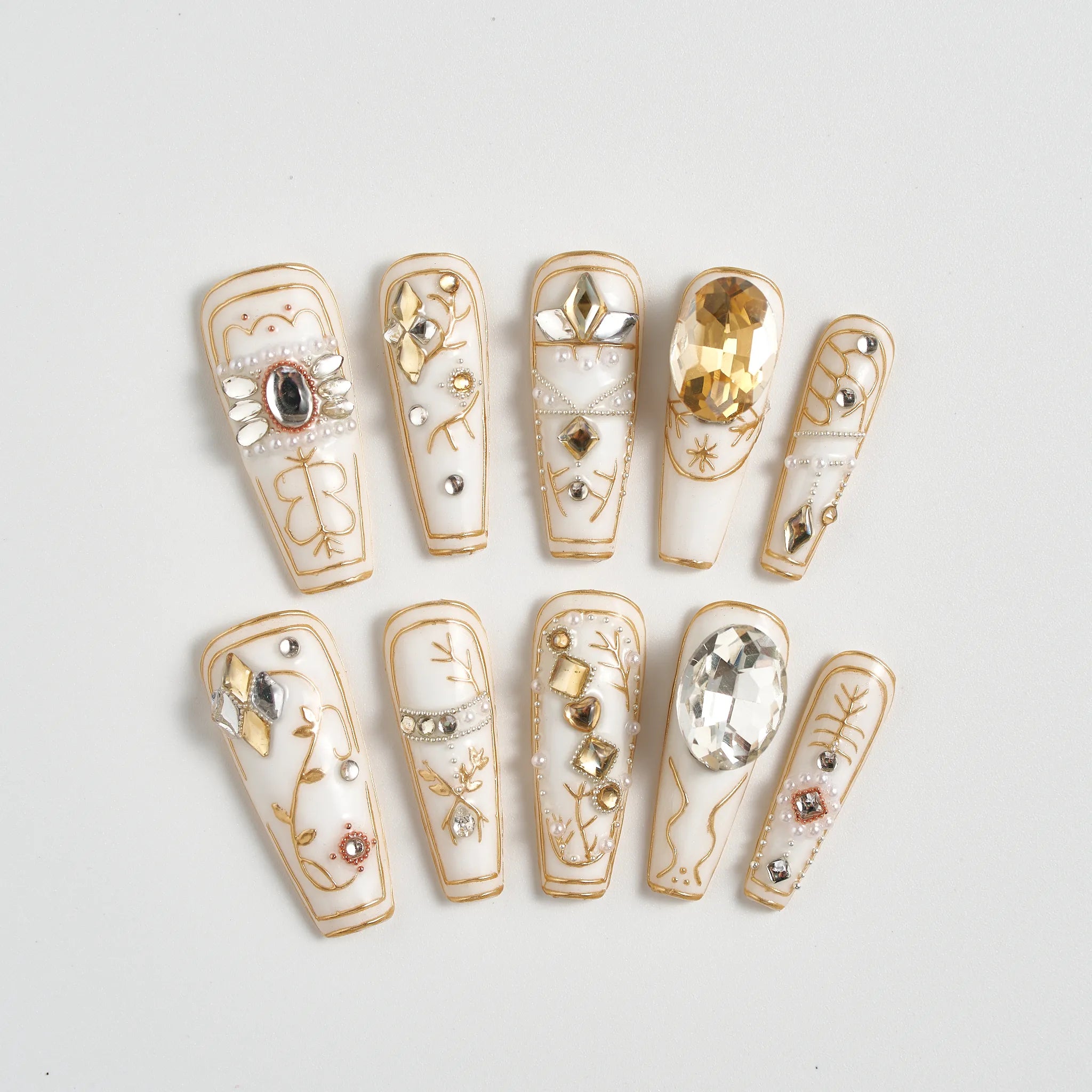 Decorative nail art designs on a white background